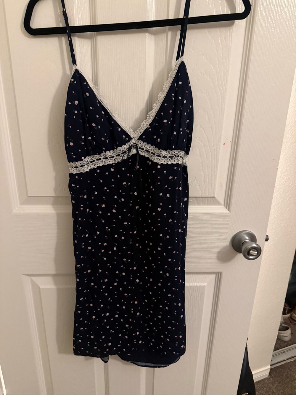 Navy Floral Lace-Trim Slip dress